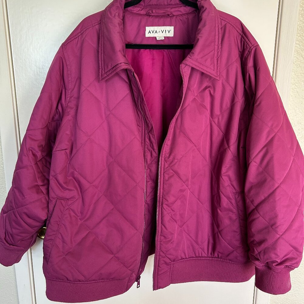 Berry Bold Ava & Viv Quilted Zip Jacket | Plus Size 3X